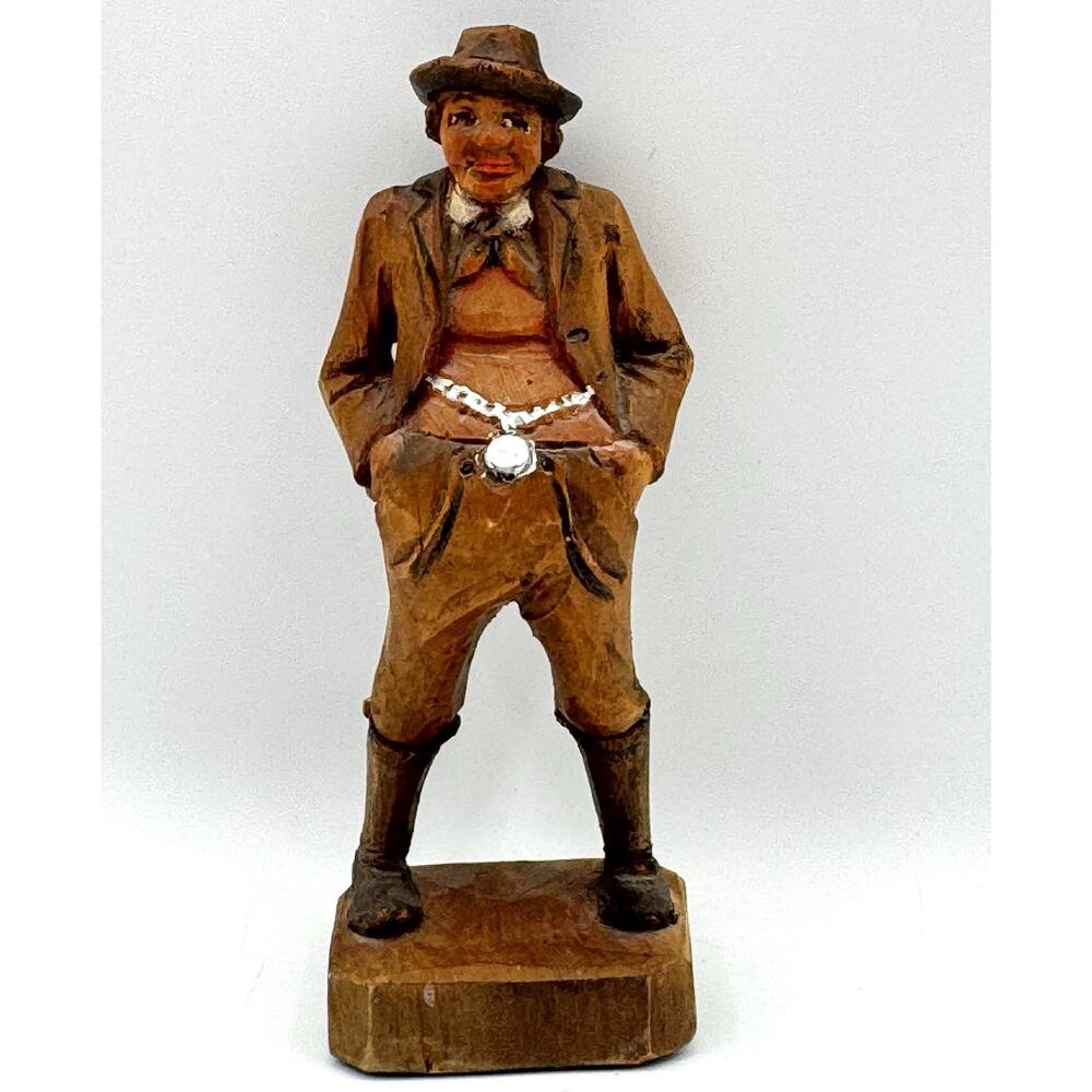 Vtg Hand Carved Wood Figurine Man Tramp 5.25" Pot Belly Gentleman German Style